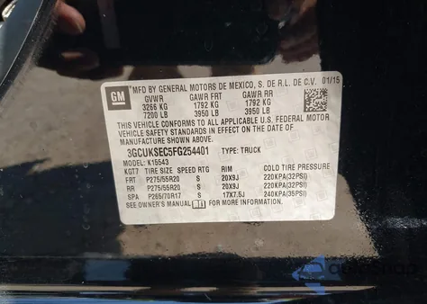 2015 Chevrolet Silverado 1500 1Lz from USA, damaged, VIN 3GCUKSEC5FG254401